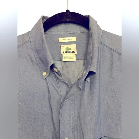 Men's Lacoste Blue Button-down Shirt - Picture 3 of 3